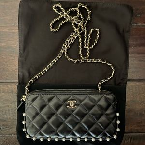 Chanel Quilted Lambskin WOC with pearl trim.